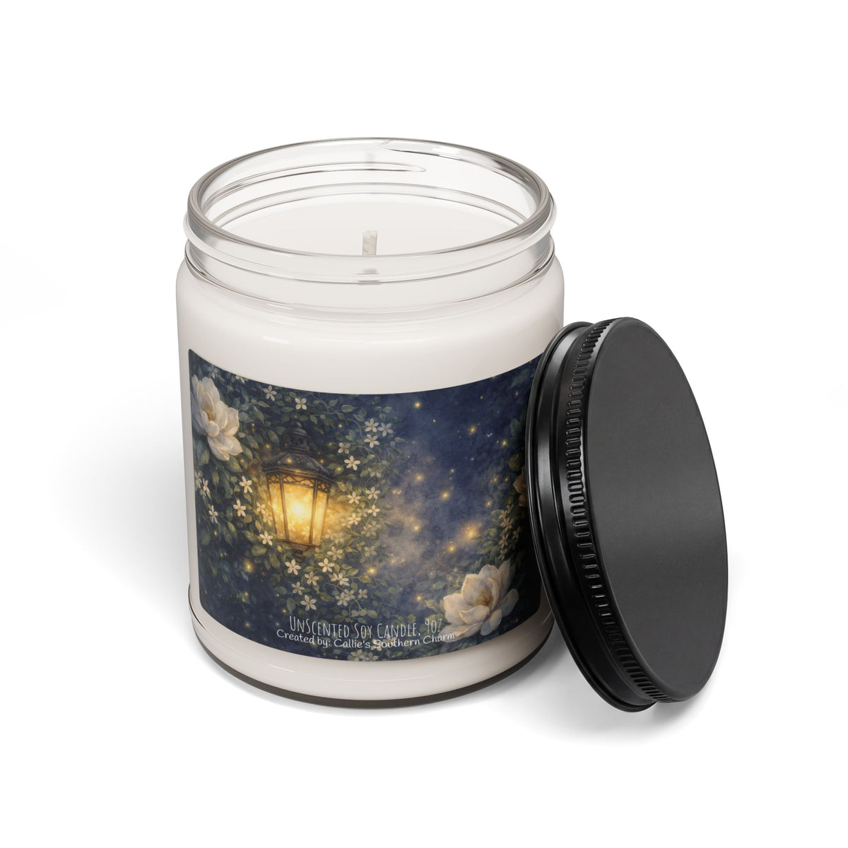 Starry Lantern Soy Candle — 9oz Scented Jar (Night Garden, Floral)