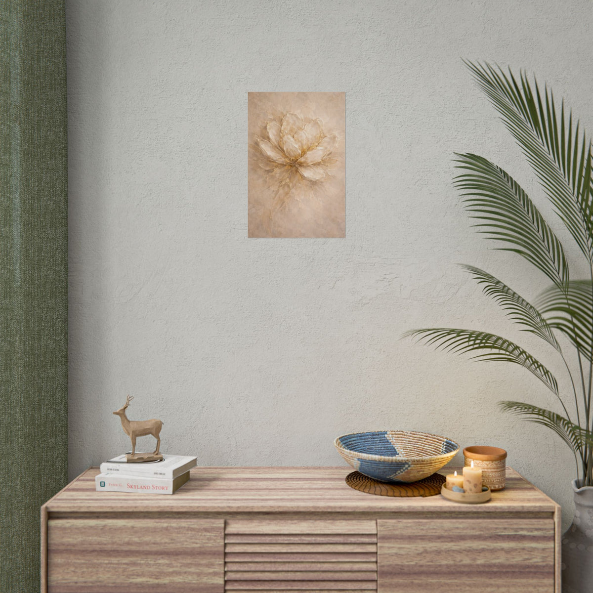 Neutral Gold Floral Poster Rolled Art Print for Living R Bedroom Decor