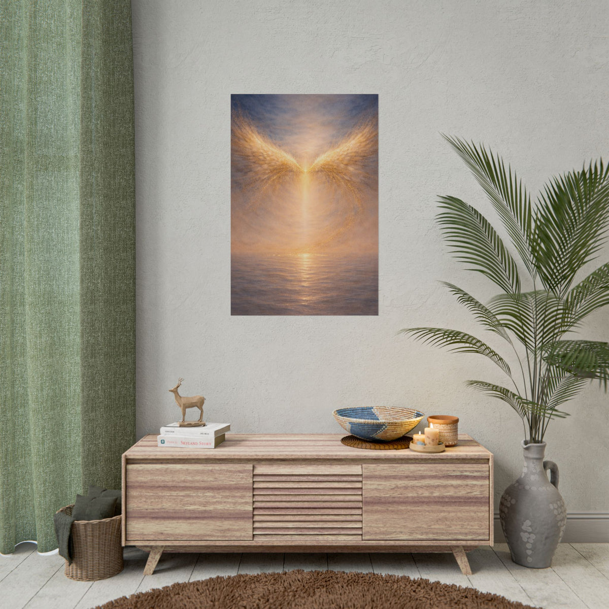 Angel Wings Sunset Poster Spiritual Wall Art Rolled Poster