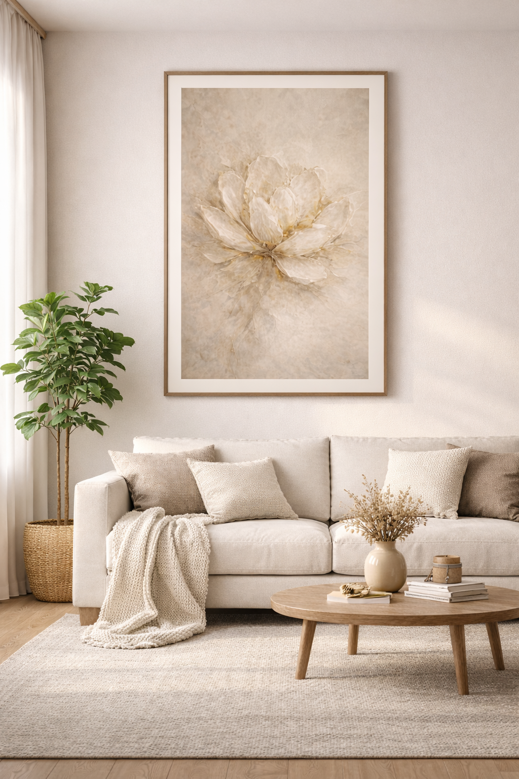 Neutral Gold Floral Poster Rolled Art Print for Living R Bedroom Decor