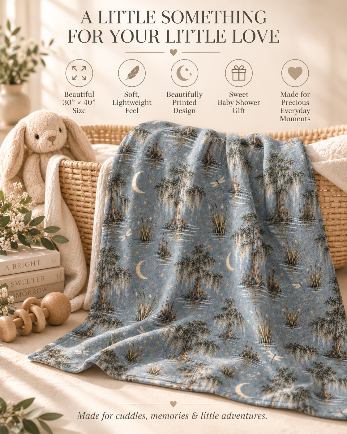 Swaddle Blanket — Dreamy Moonlit Marsh Baby Wrap