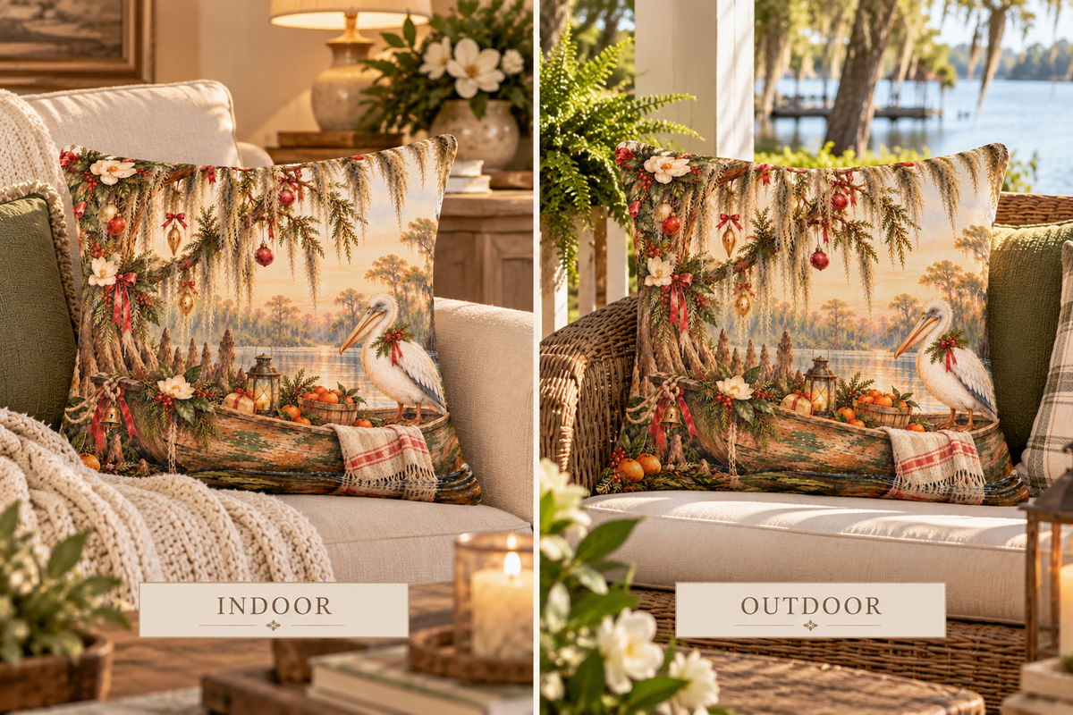 Christmas on the Bayou Holiday Pillow — Southern Bayou Christmas Decor