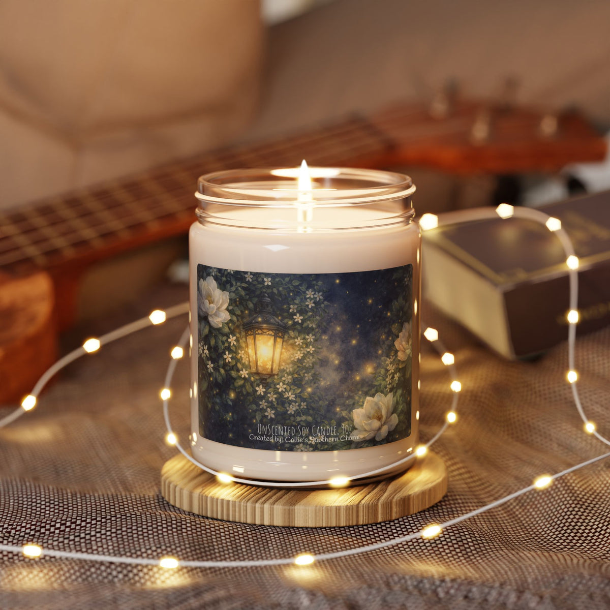 Starry Lantern Soy Candle — 9oz Scented Jar (Night Garden, Floral)