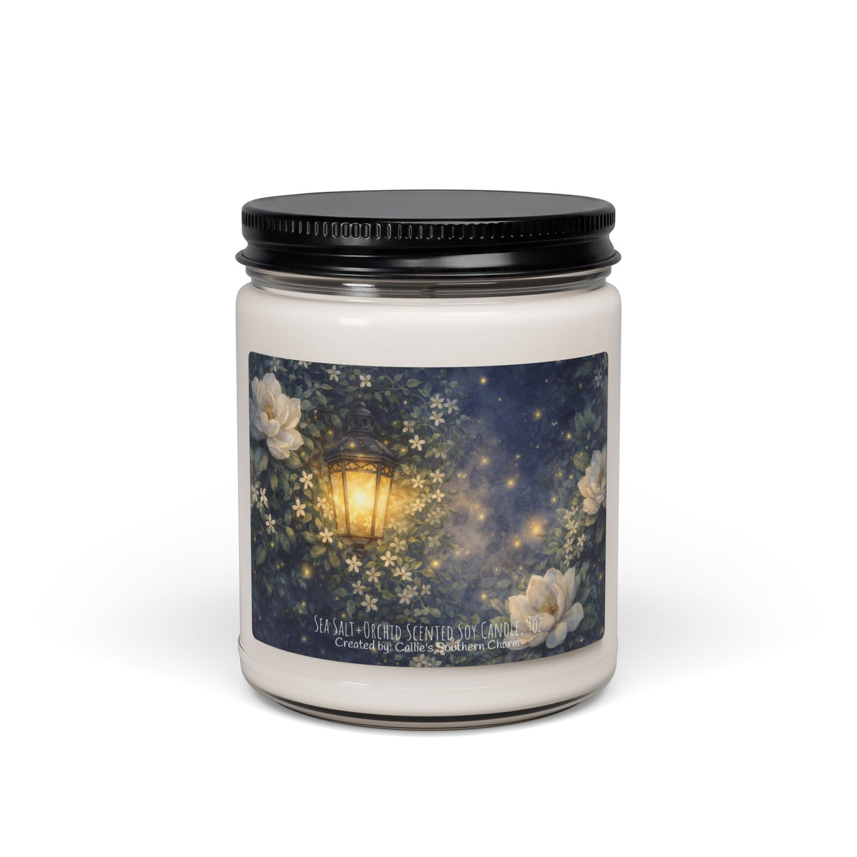 Starry Lantern Soy Candle — 9oz Scented Jar (Night Garden, Floral)