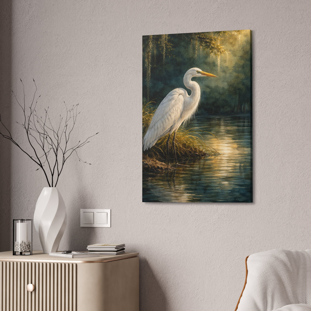 Southern Bayou Egret Canvas Wall Art