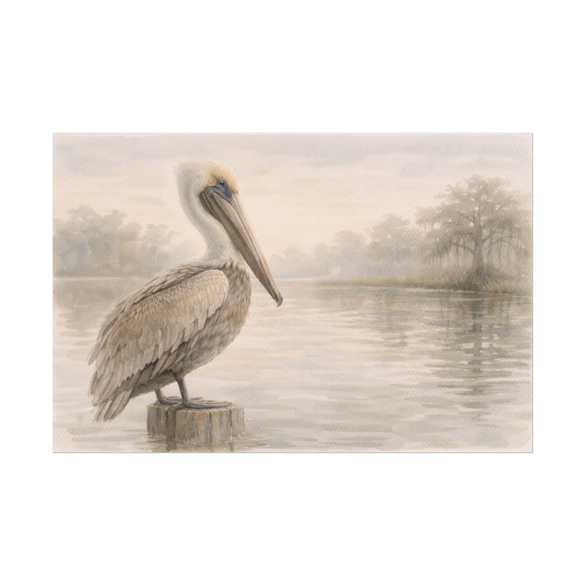 Pelican on Dock Watercolor Art Coastal Watercolor