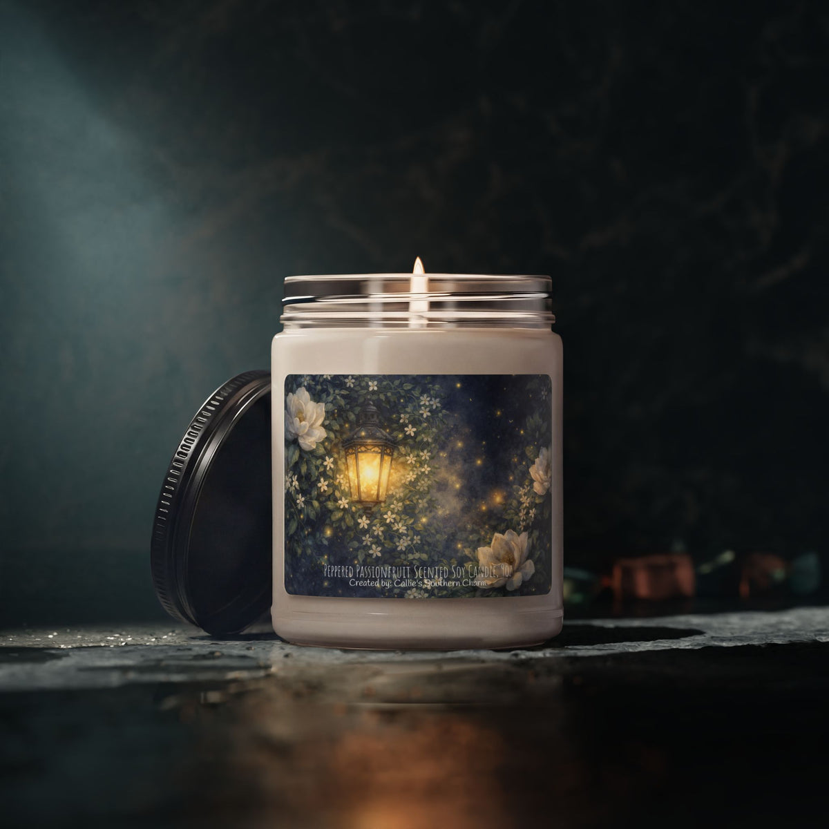Starry Lantern Soy Candle — 9oz Scented Jar (Night Garden, Floral)