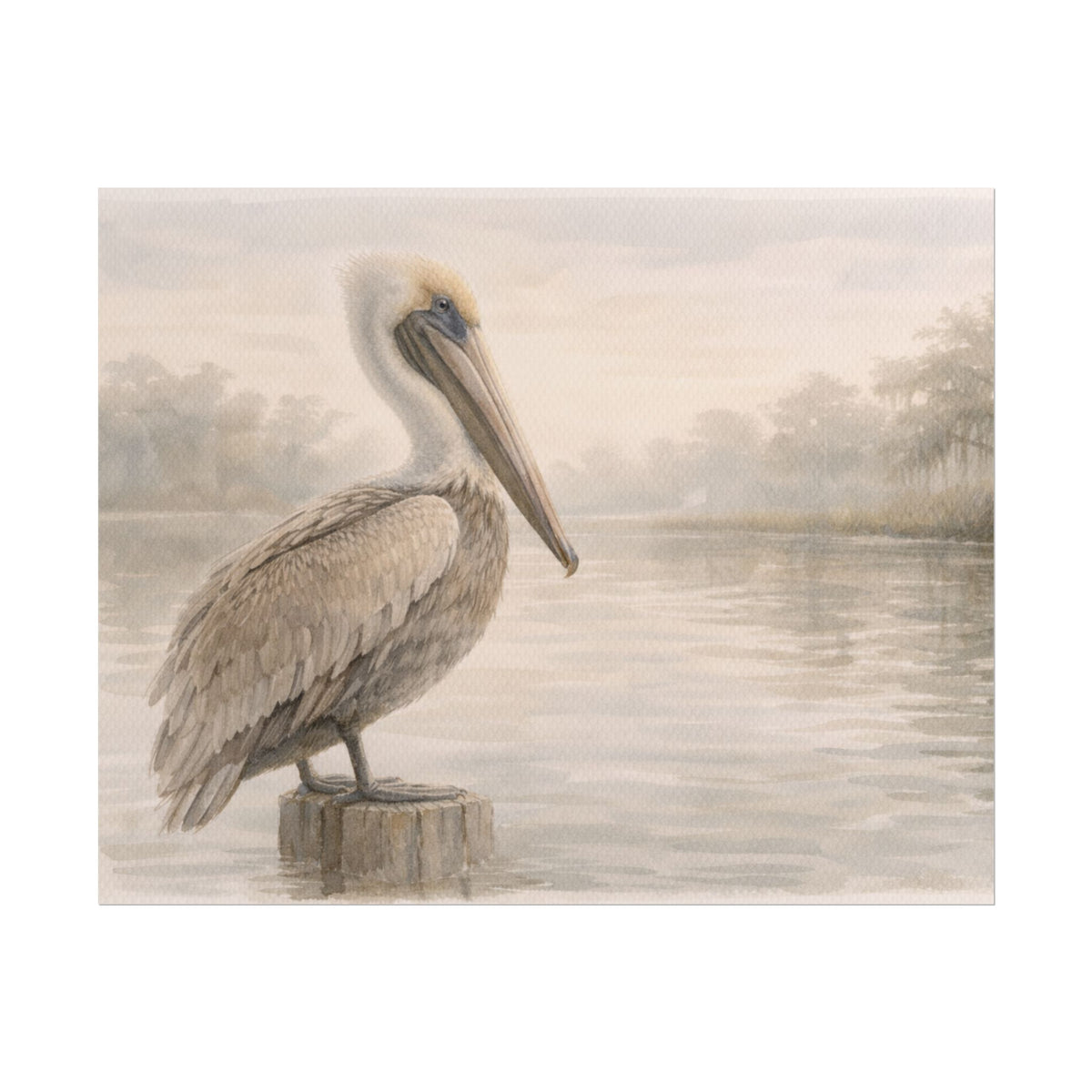Pelican on Dock Watercolor Art Coastal Watercolor