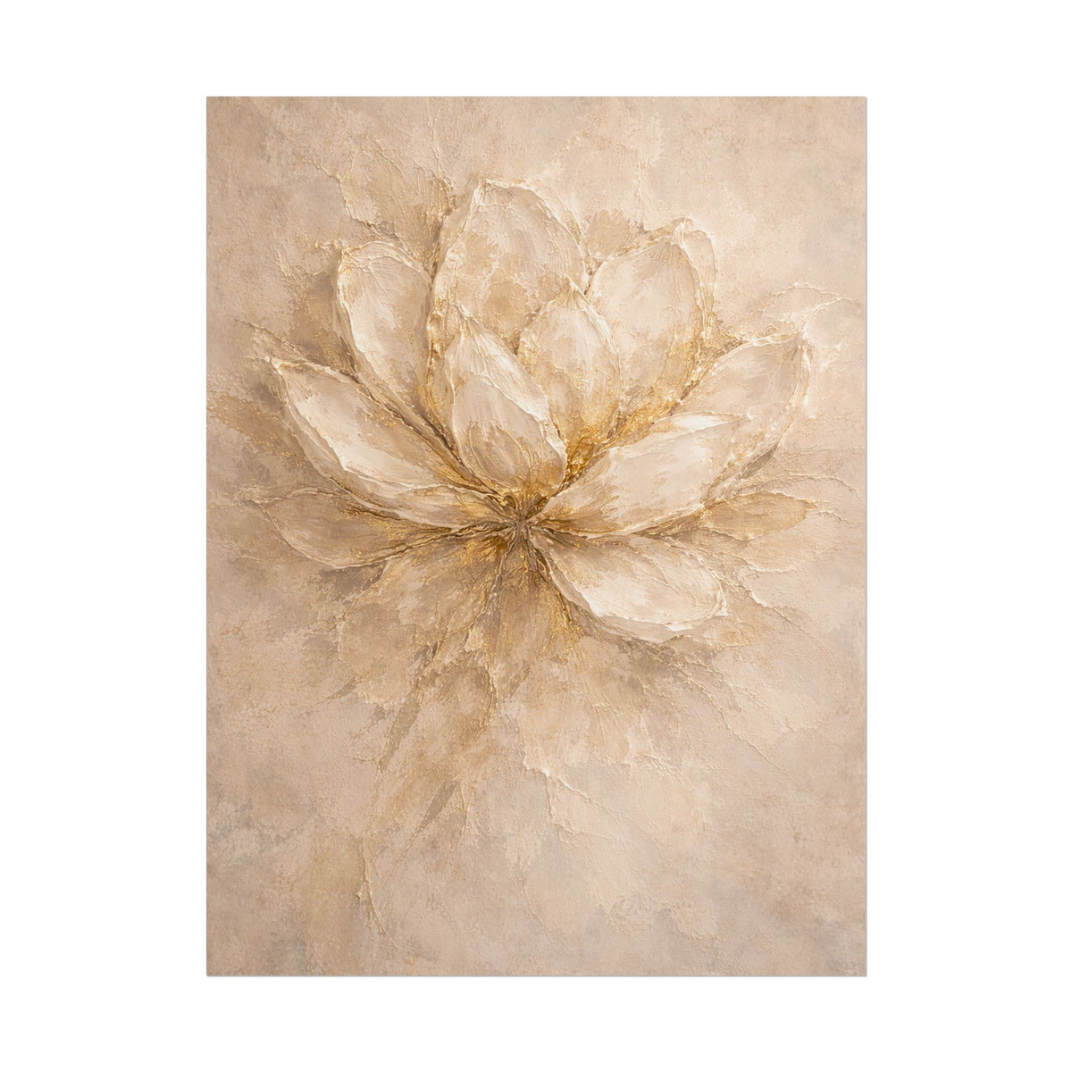 Neutral Gold Floral Poster Rolled Art Print for Living R Bedroom Decor