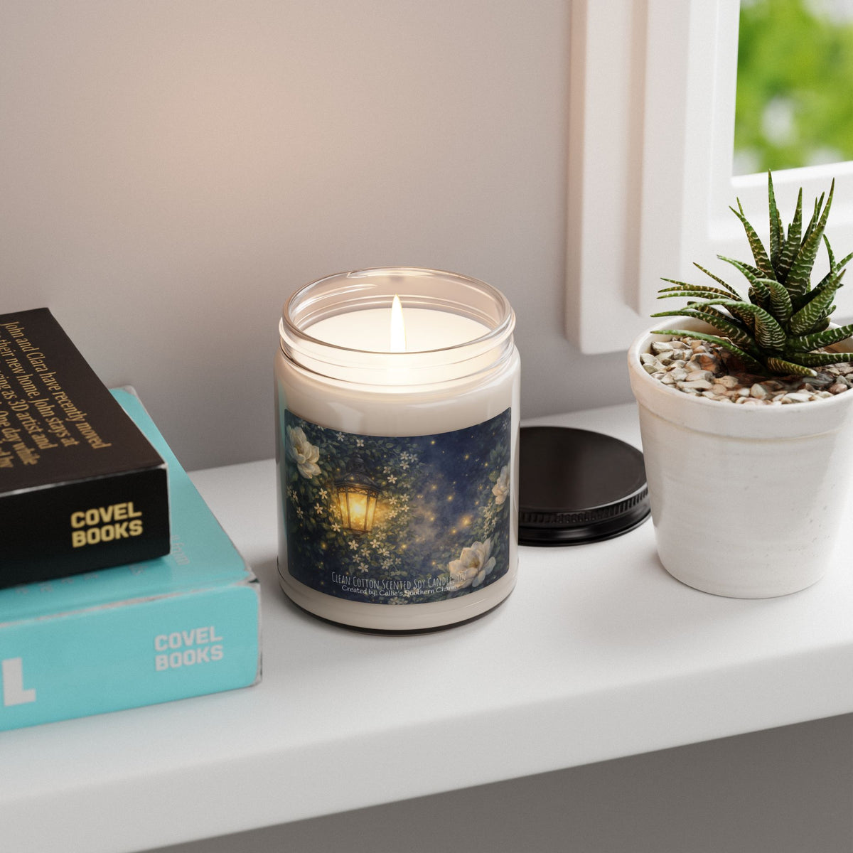 Starry Lantern Soy Candle — 9oz Scented Jar (Night Garden, Floral)