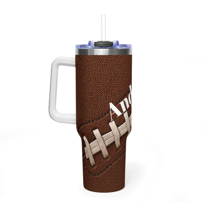 Personalized Football Tumbler – 40 oz Name &amp; Number Travel Cup