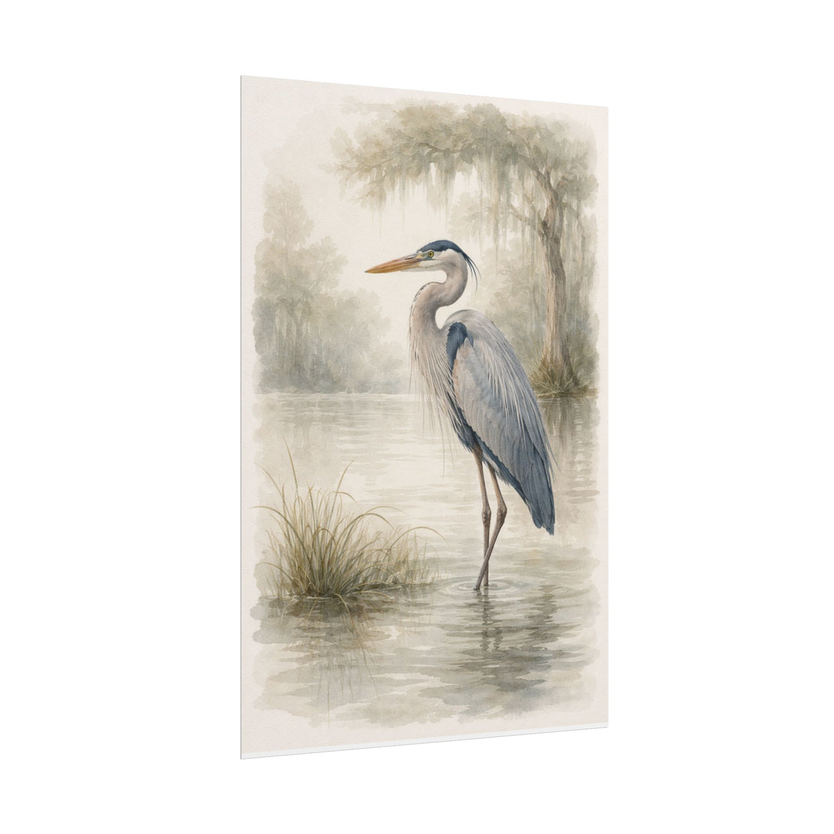 Great Blue Heron Watercolor Art – Coastal Bird Wall Décor