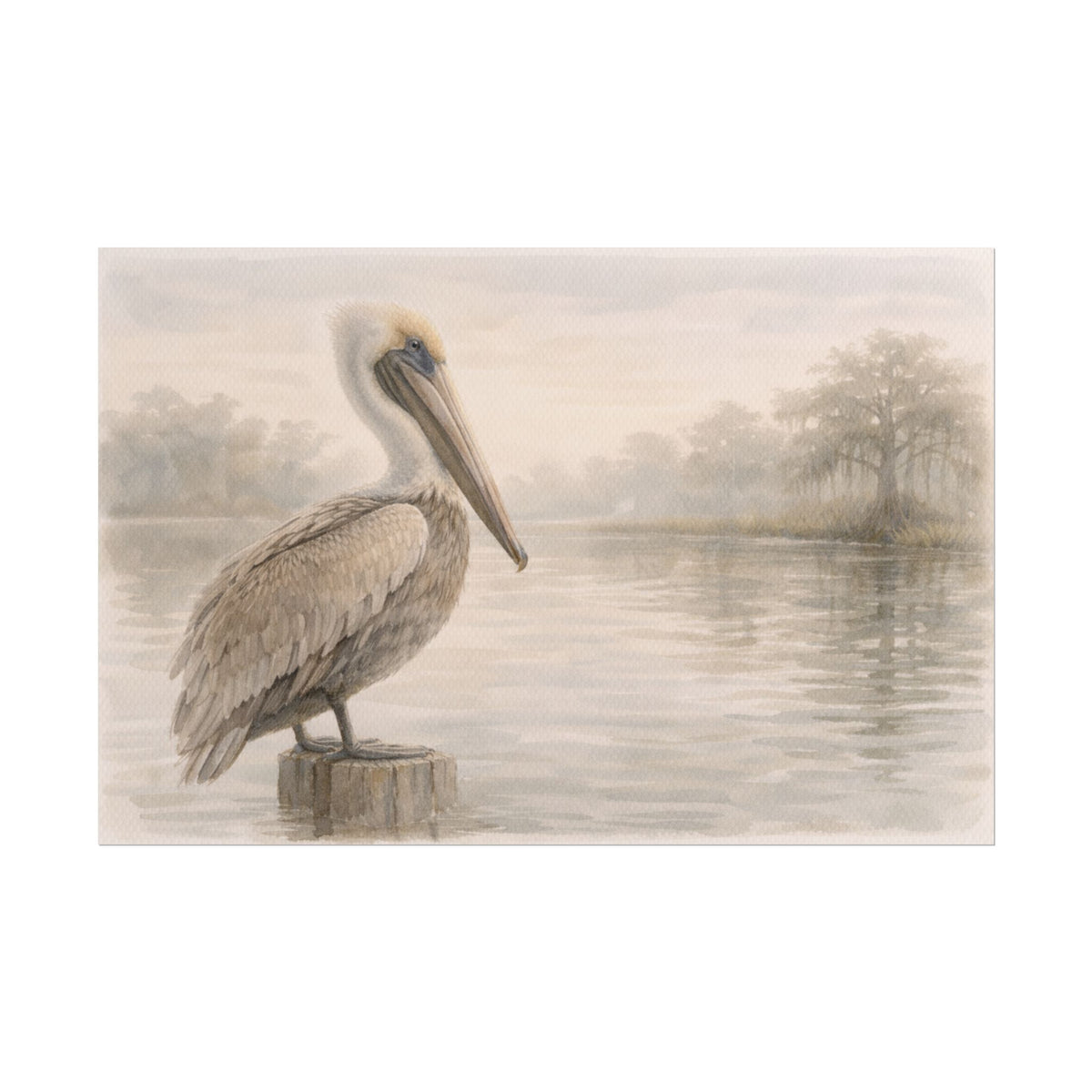 Pelican on Dock Watercolor Art Coastal Watercolor