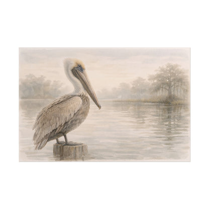 Pelican on Dock Watercolor Art Coastal Watercolor