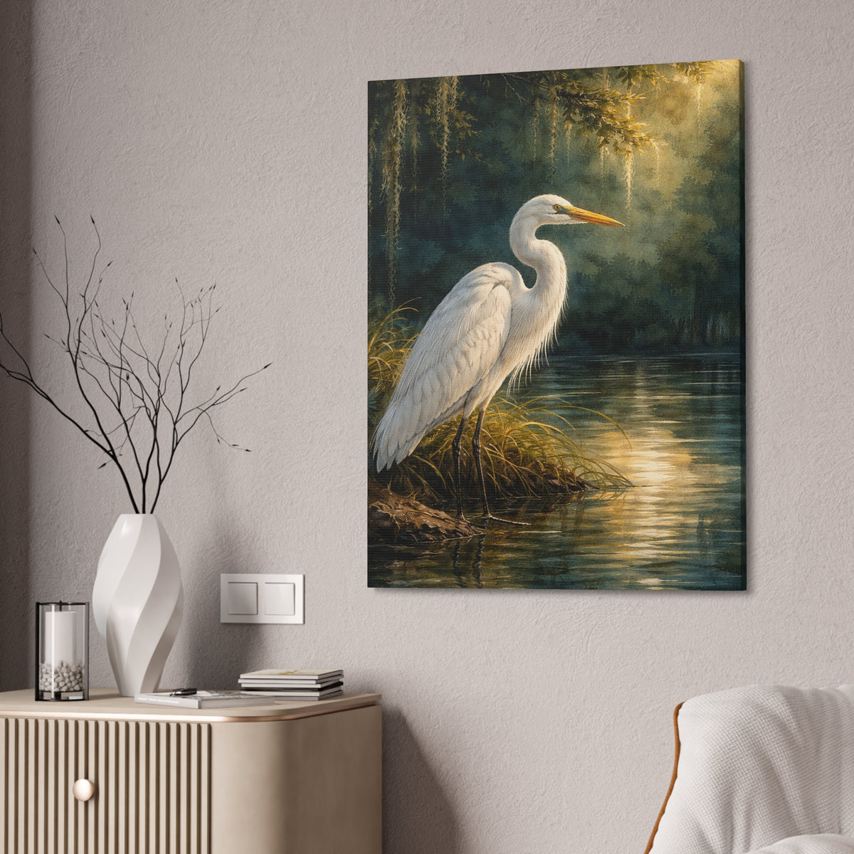 Southern Bayou Egret Canvas Wall Art