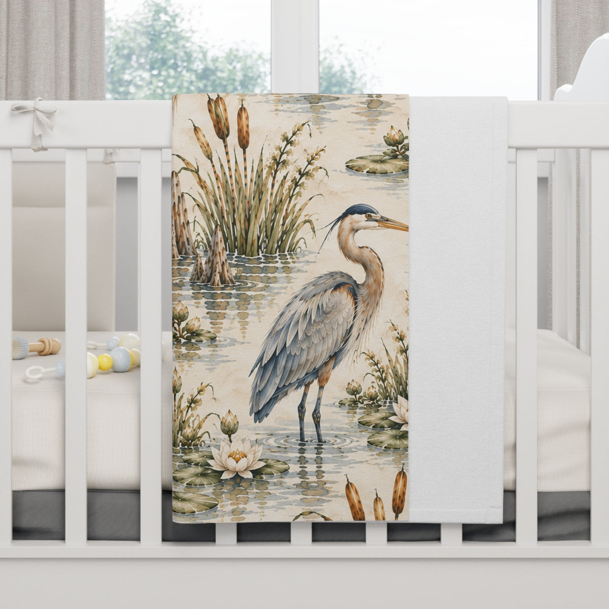 Heron Wetland Baby Blanket | 30" × 40" Southern Nature Fleece Blanket