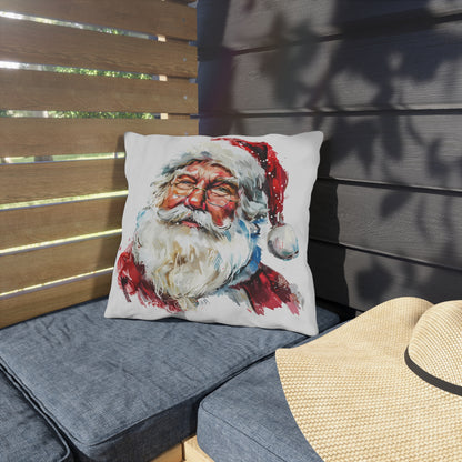 Santa Claus Holiday Outdoor Pillow — Festive Watercolor Santa Throw Cushion