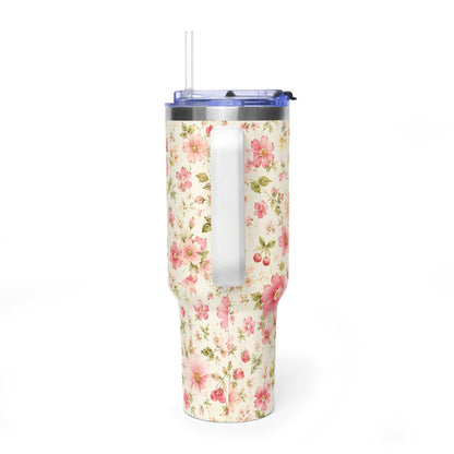 Pink Ditsy Floral Tumbler – 40 oz Floral Travel Cup