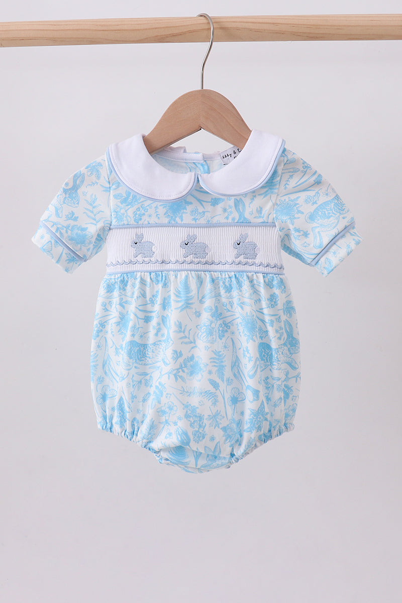 Blue Bunny Smocked Baby Bubble Romper