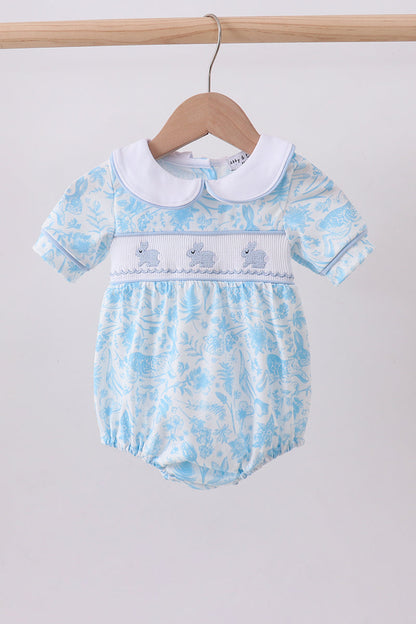 Blue Bunny Smocked Baby Bubble Romper