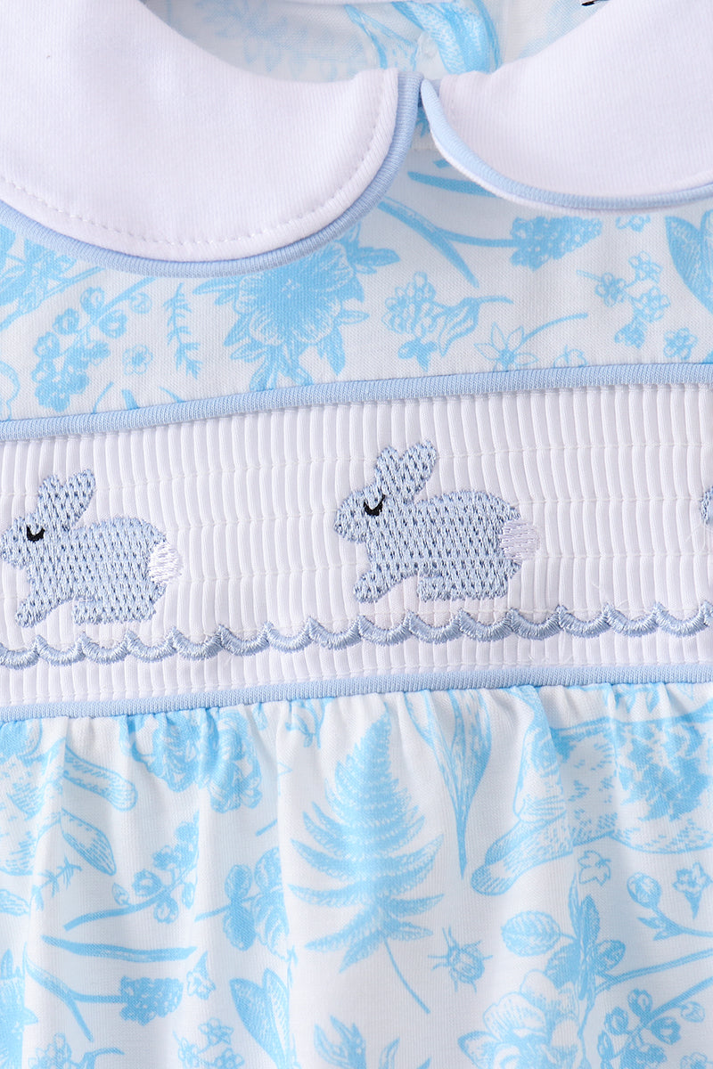 Blue Bunny Smocked Baby Bubble Romper