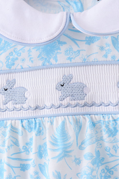 Blue Bunny Smocked Baby Bubble Romper