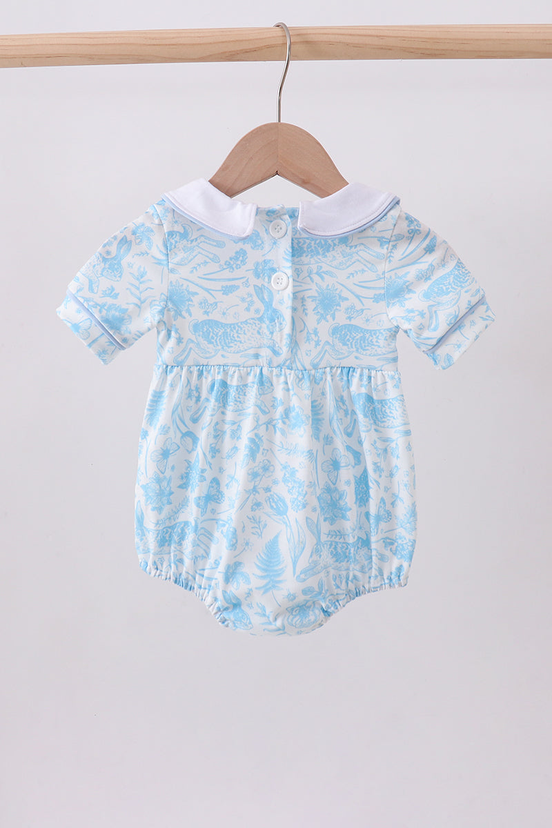 Blue Bunny Smocked Baby Bubble Romper