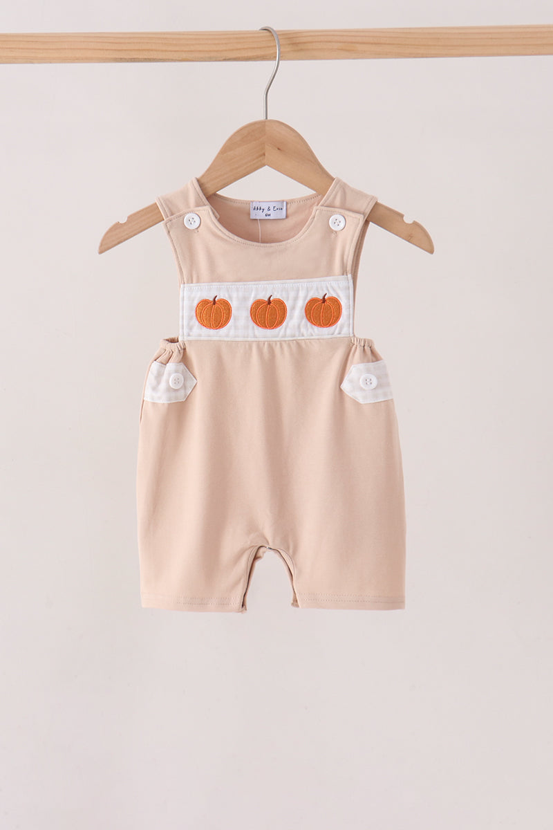 Pumpkin Embroidered Baby Jon Jon Romper