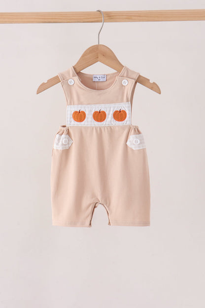 Pumpkin Embroidered Baby Jon Jon Romper