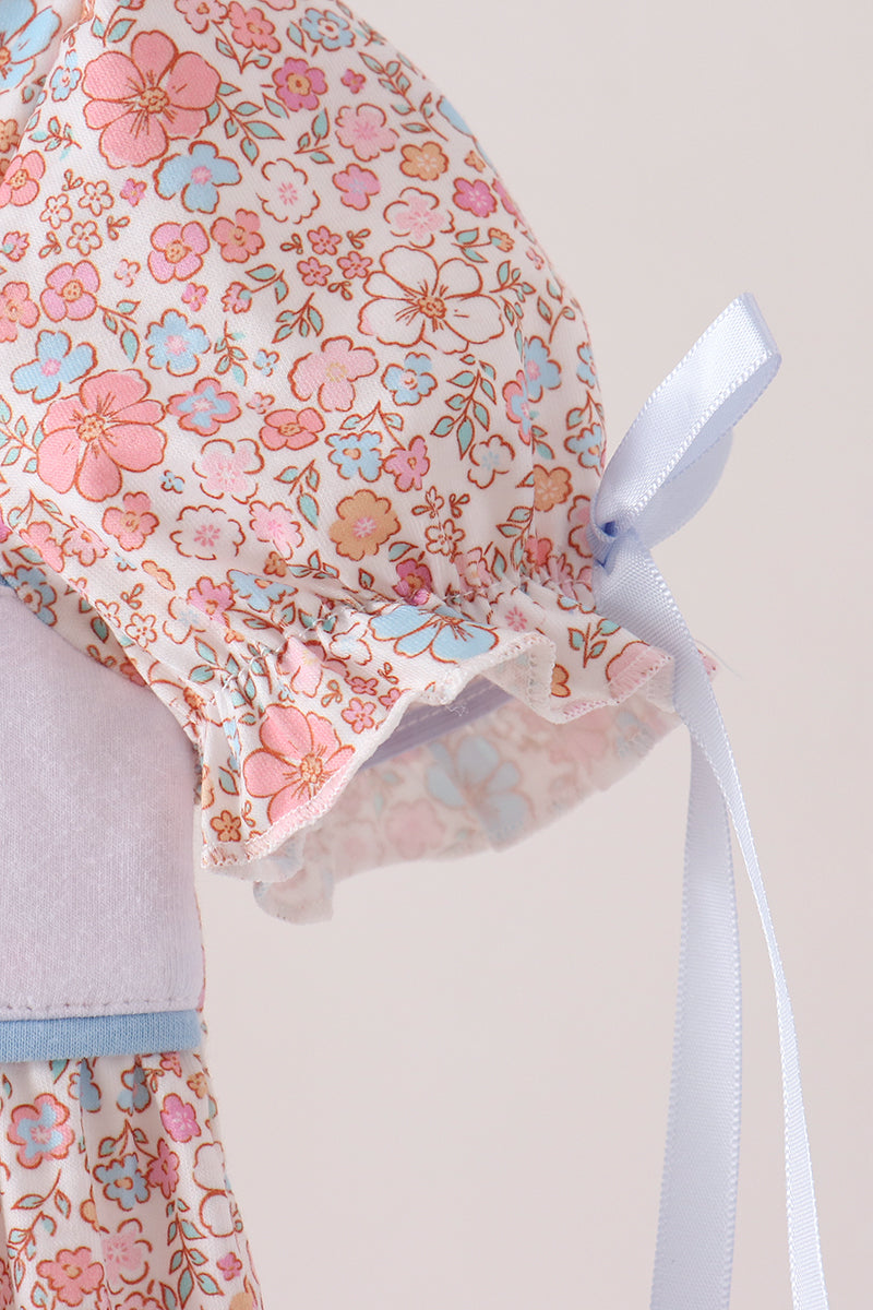 Baby Girl Pink Pumpkin Floral Embroidered Bubble Romper