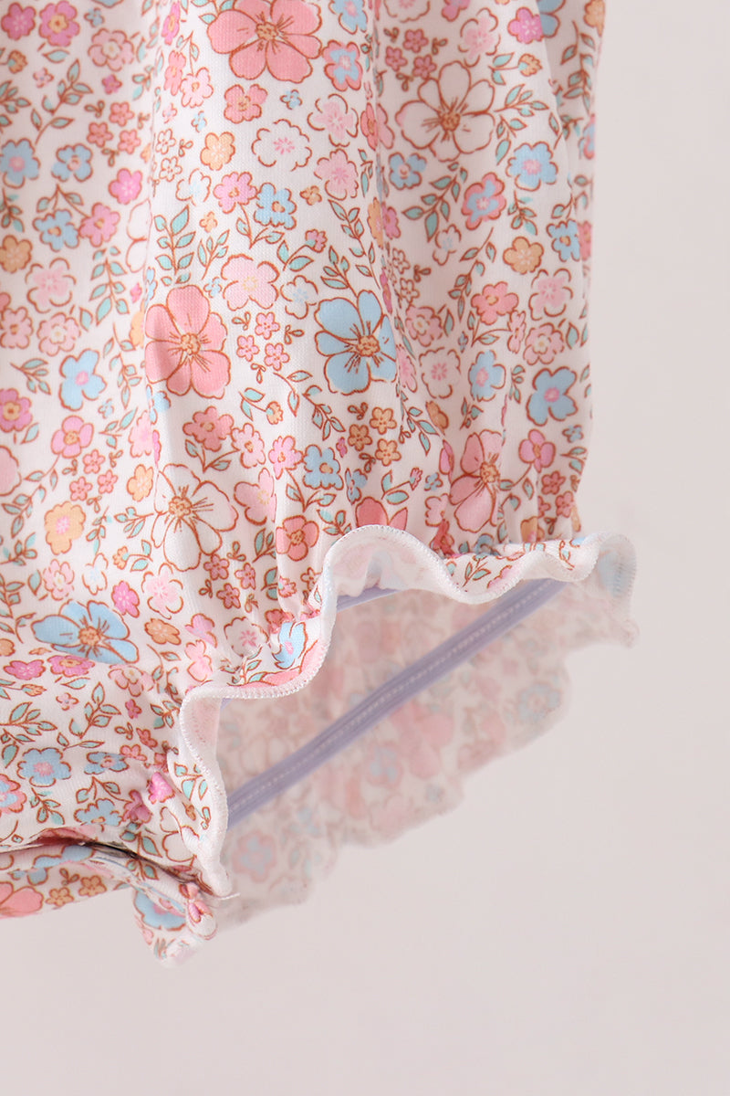 Baby Girl Pink Pumpkin Floral Embroidered Bubble Romper