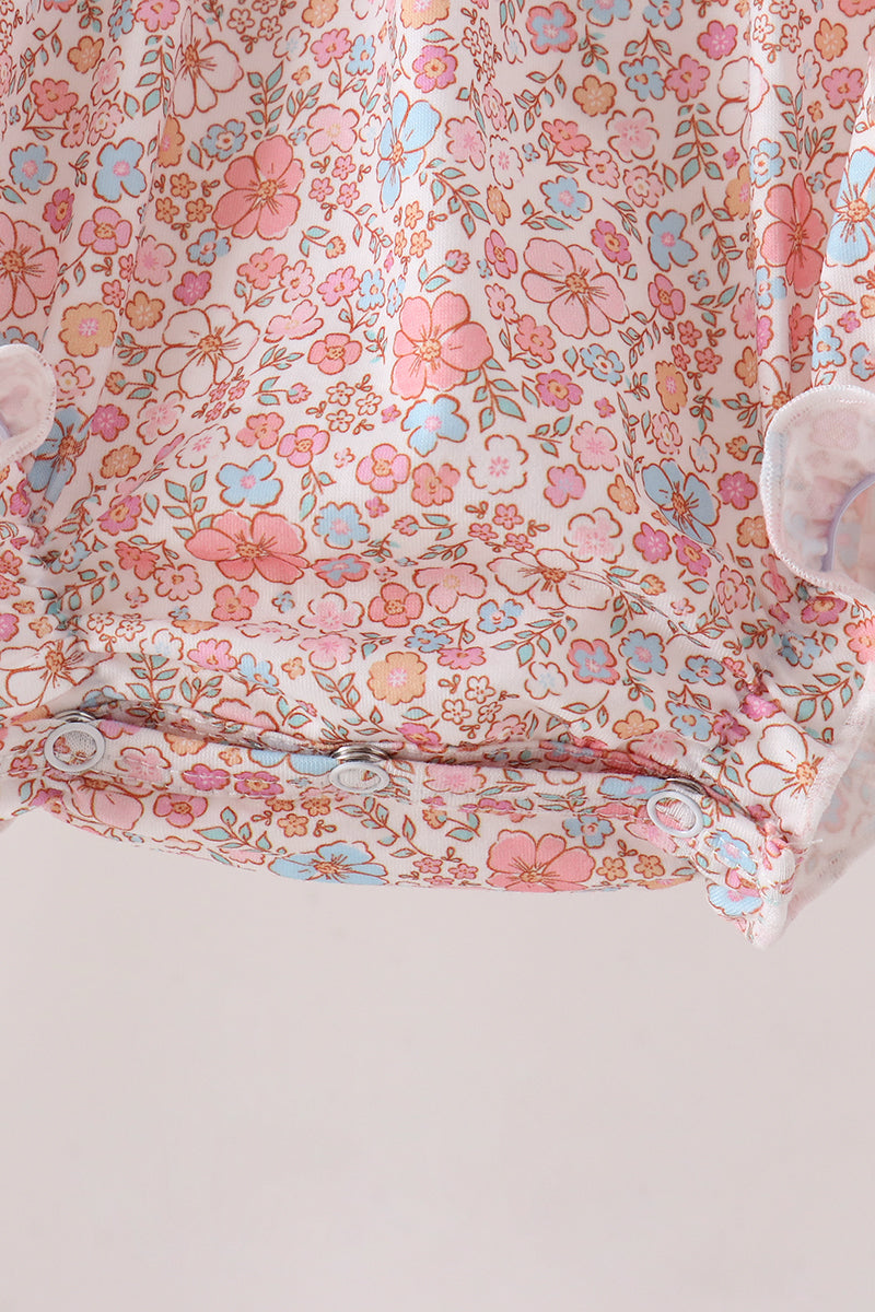 Baby Girl Pink Pumpkin Floral Embroidered Bubble Romper