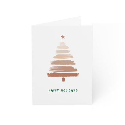 Minimal Brushstroke Christmas Tree Greeting Card — "Happy Holidays" (Multipack)