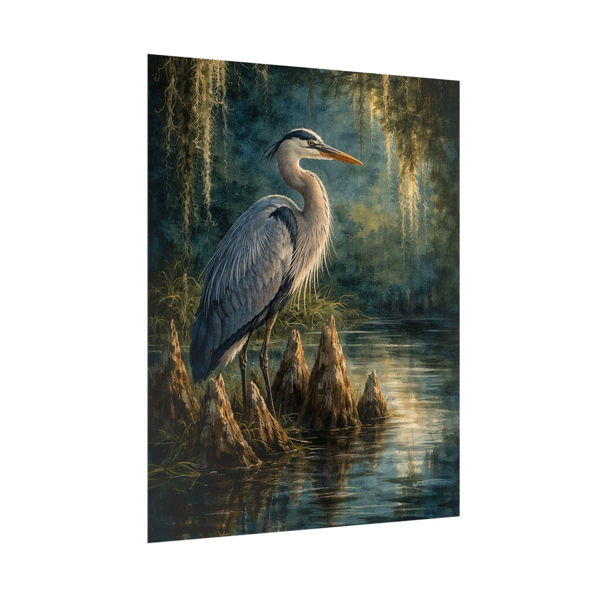 Heron in Cypress Swamp Poster