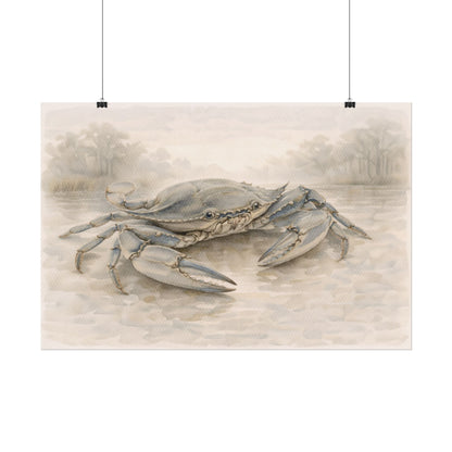 Blue Crab Illustration Rolled Poster