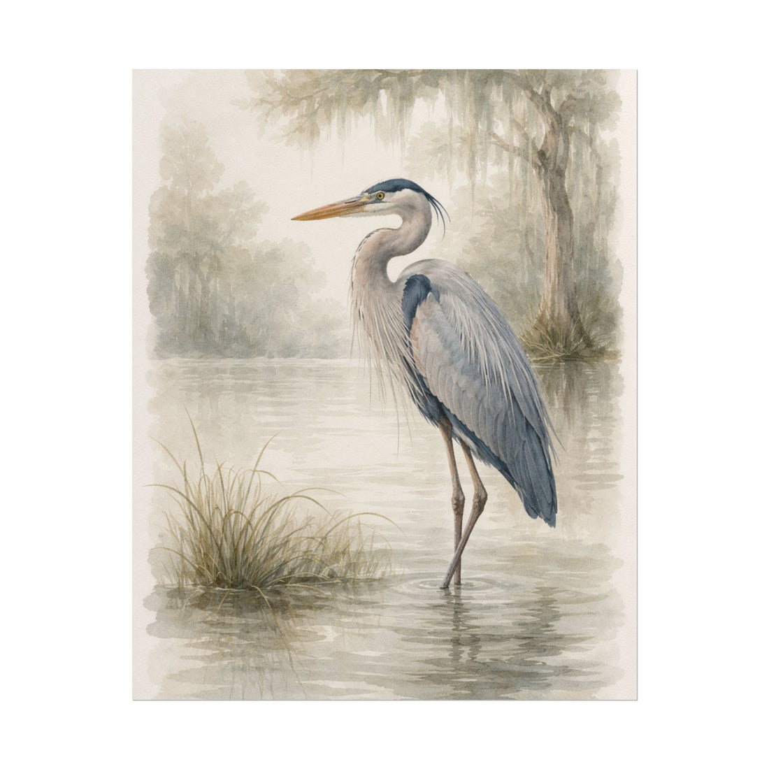 Great Blue Heron Watercolor Art – Coastal Bird Wall Décor