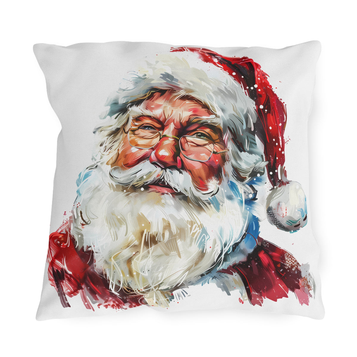 Santa Claus Holiday Outdoor Pillow — Festive Watercolor Santa Throw Cushion