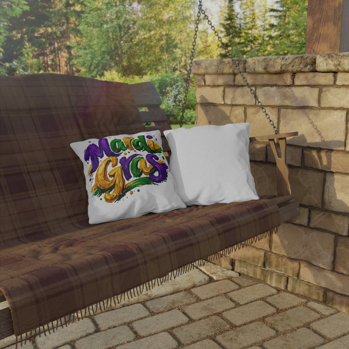 Mardi Gras Outdoor Pillow, Purple Green Gold Patio Decor, Louisiana Festive Cushion, Porch Party Decor