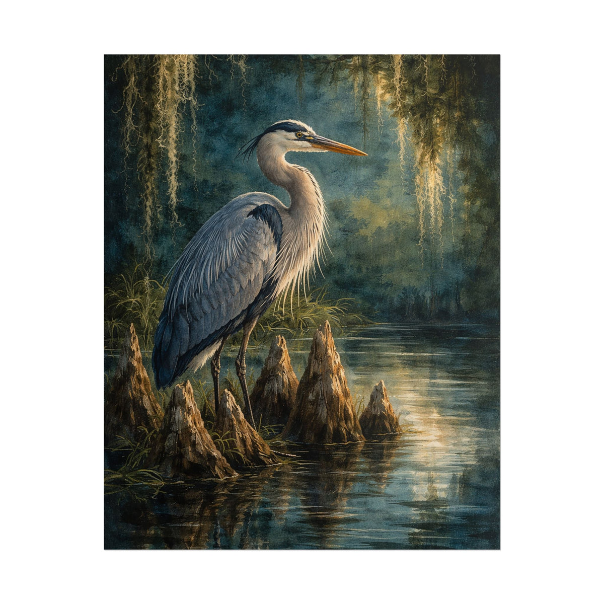 Heron in Cypress Swamp Poster