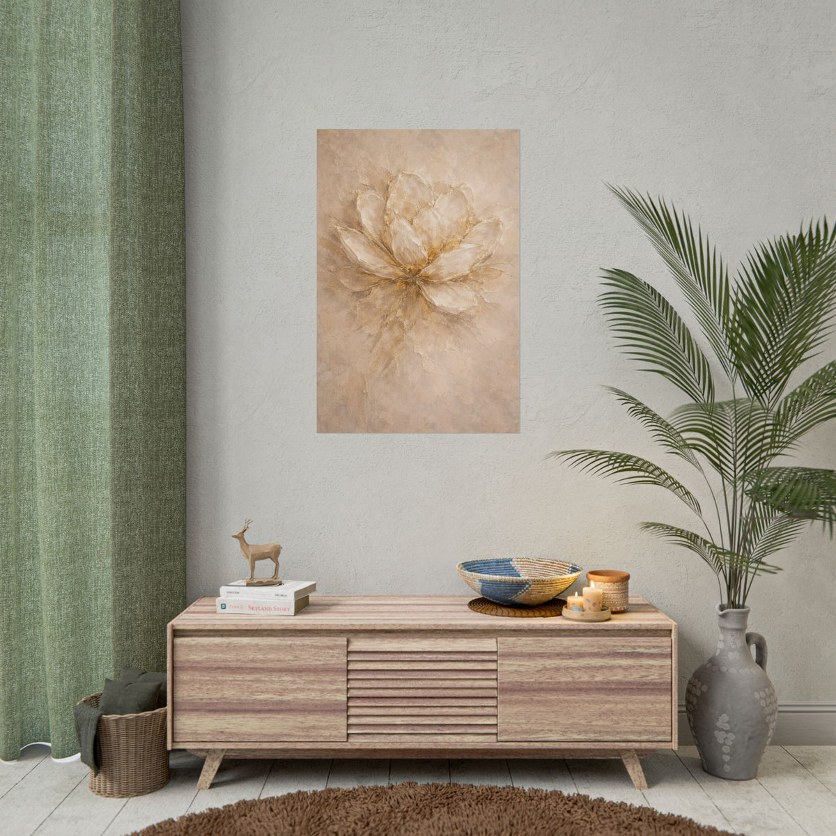 Neutral Gold Floral Poster Rolled Art Print for Living R Bedroom Decor