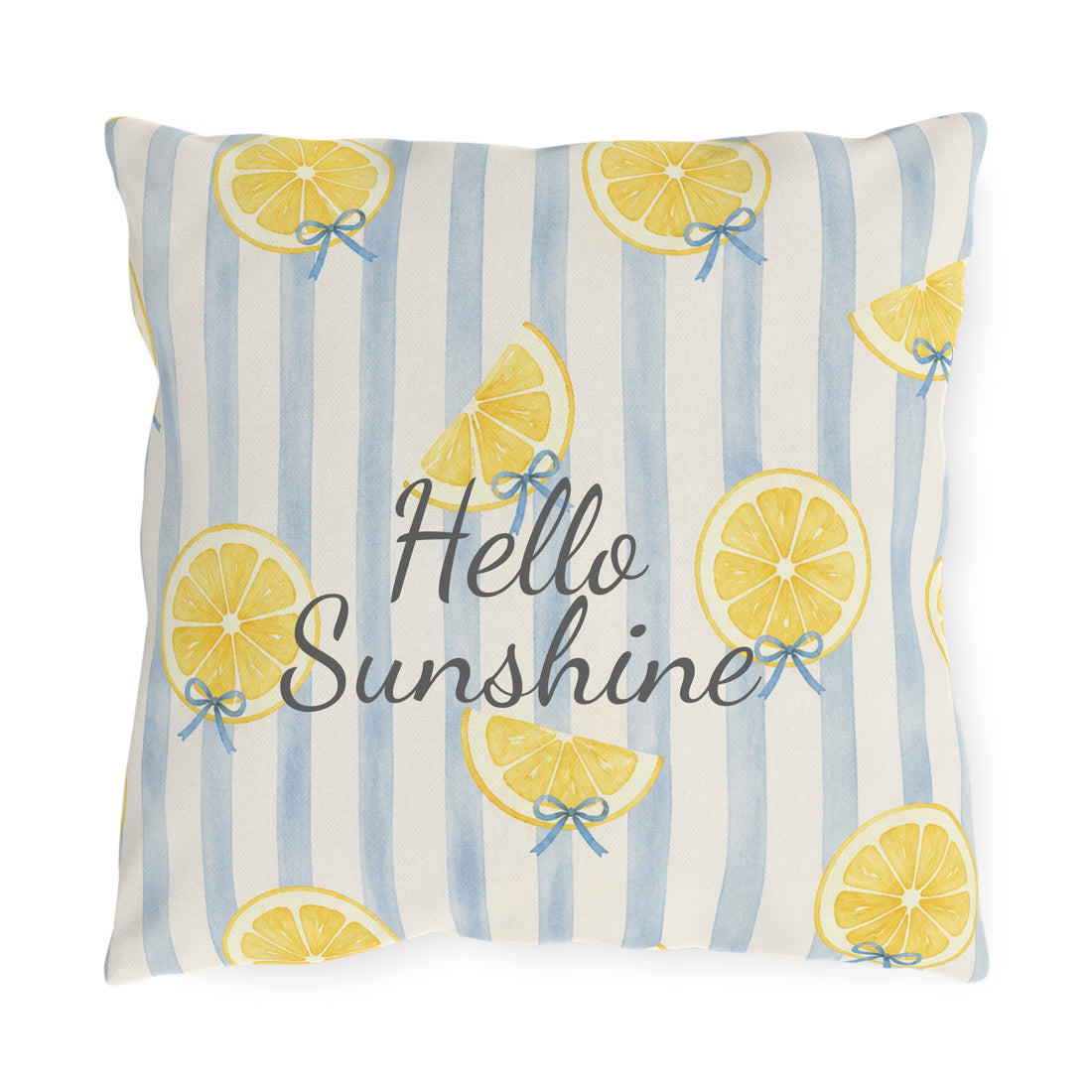 Hello Sunshine lemon pattern Outdoor Pillow | striped citrus throw cushion