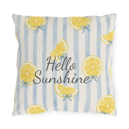 Hello Sunshine lemon pattern Outdoor Pillow | striped citrus throw cushion