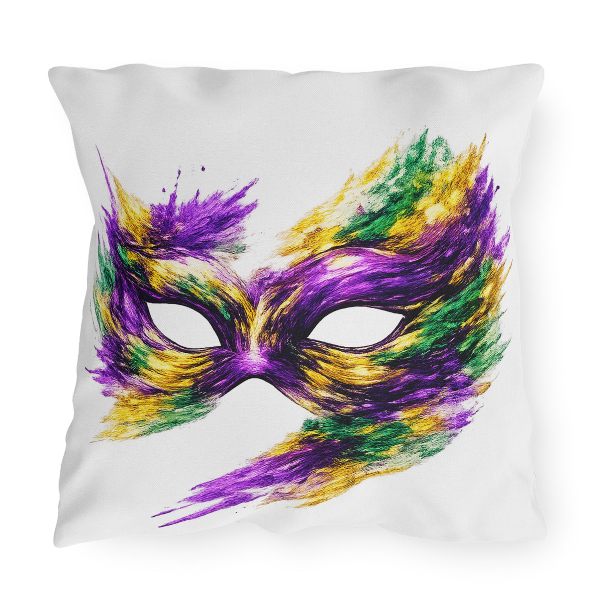 Mardi Gras Mask Outdoor Pillow - Purple Green Gold Decorative Pillow