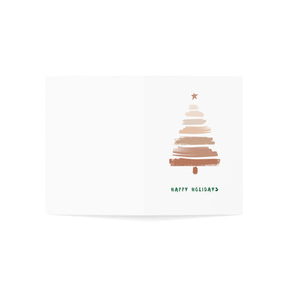 Minimal Brushstroke Christmas Tree Greeting Card — "Happy Holidays" (Multipack)
