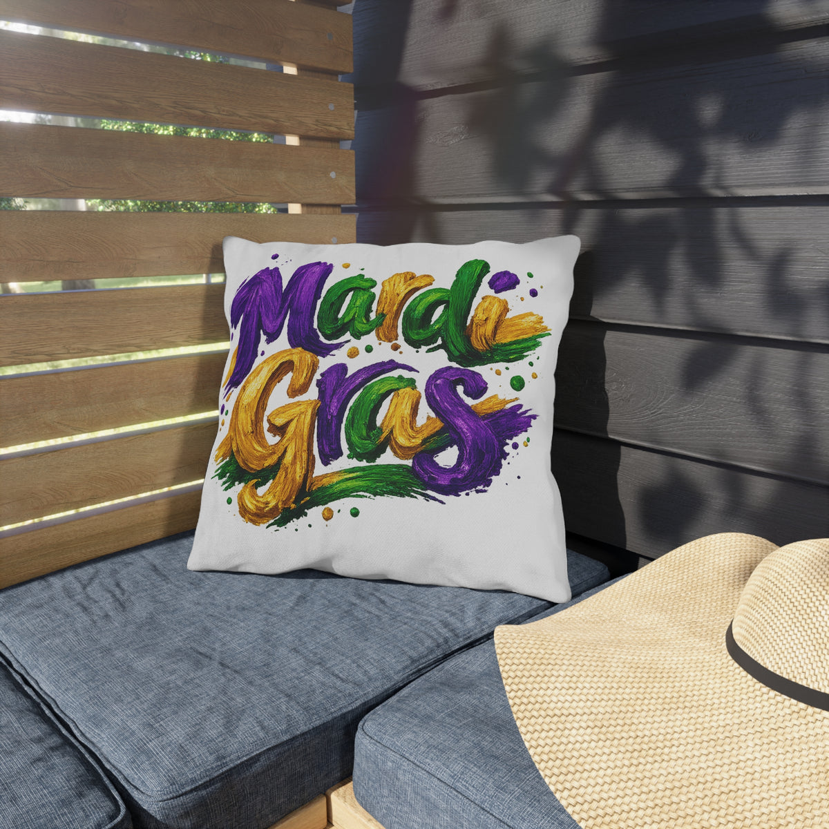 Mardi Gras Outdoor Pillow, Purple Green Gold Patio Decor, Louisiana Festive Cushion, Porch Party Decor