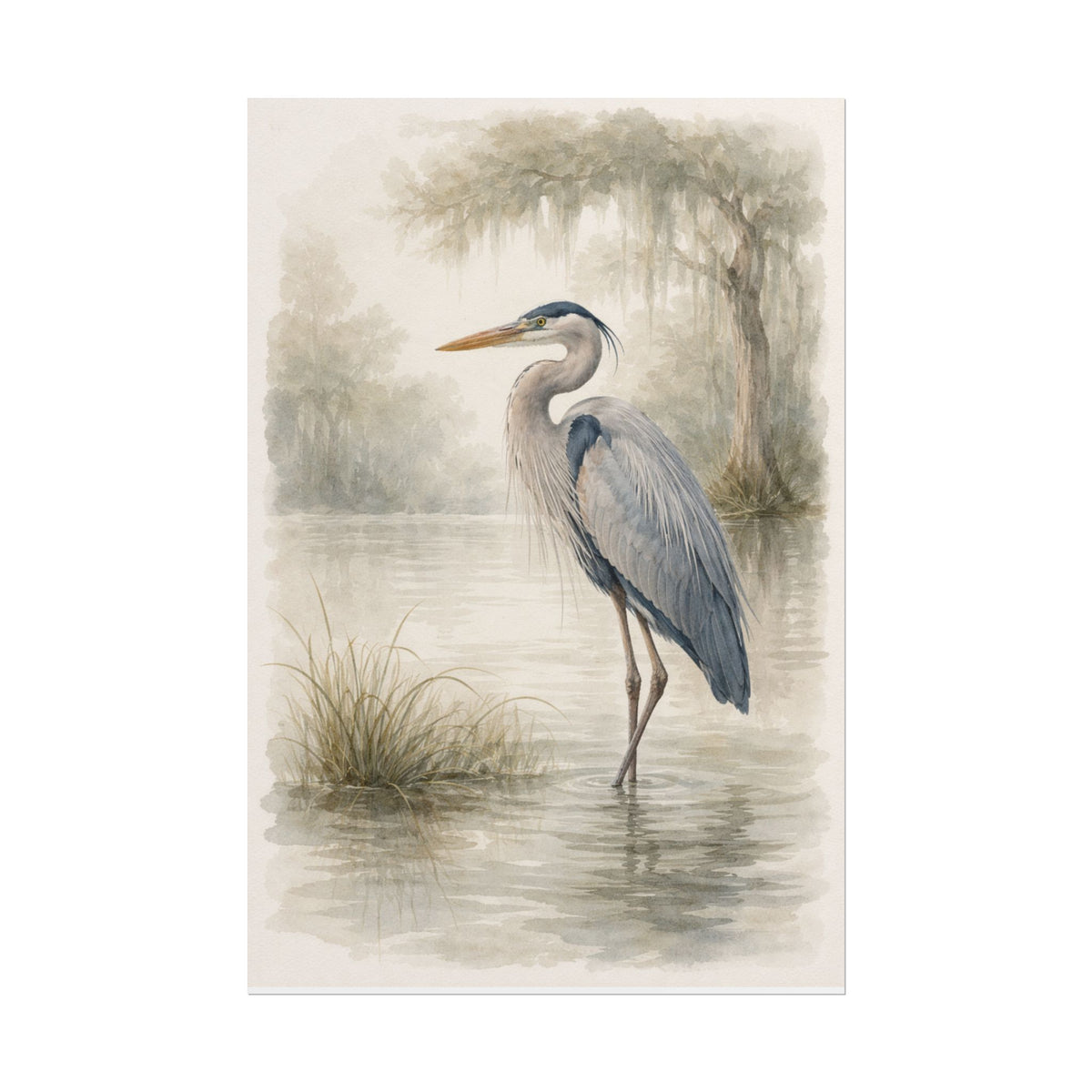 Great Blue Heron Watercolor Art – Coastal Bird Wall Décor