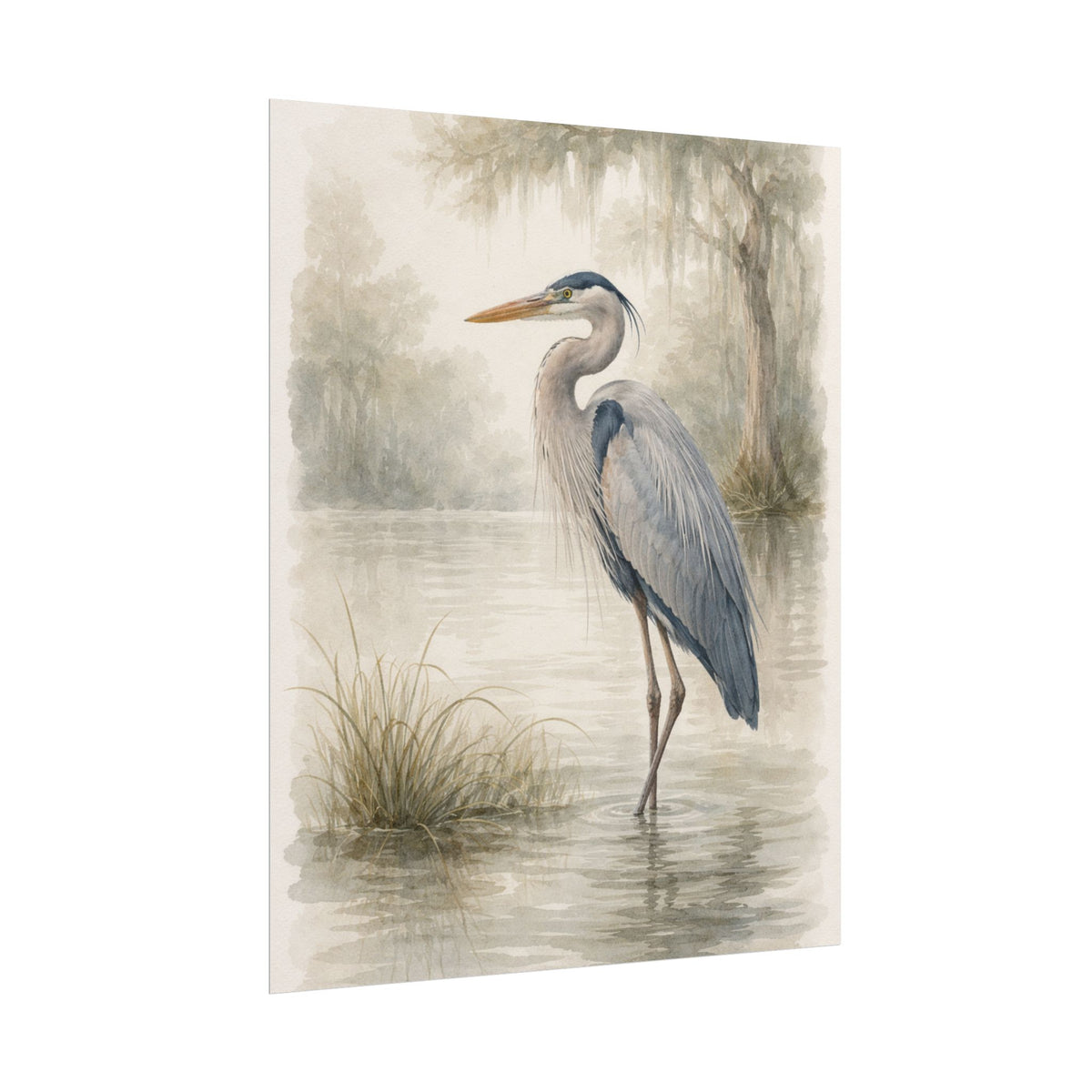 Great Blue Heron Watercolor Art – Coastal Bird Wall Décor