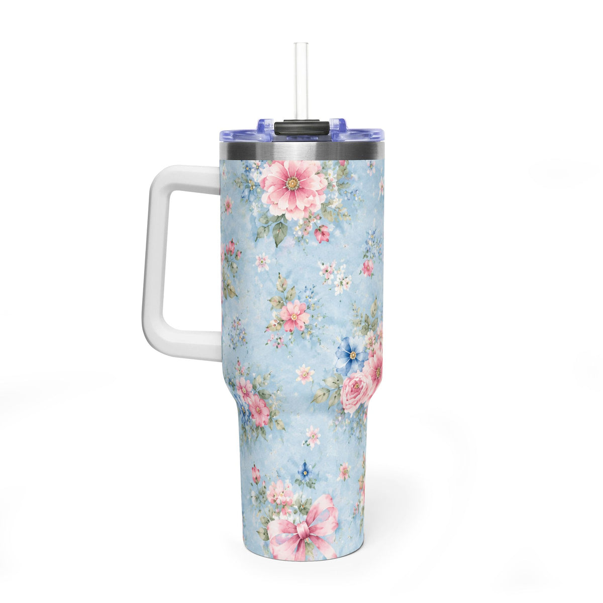 Vintage Blue Rose Tumbler – 40 oz Floral Travel Cup