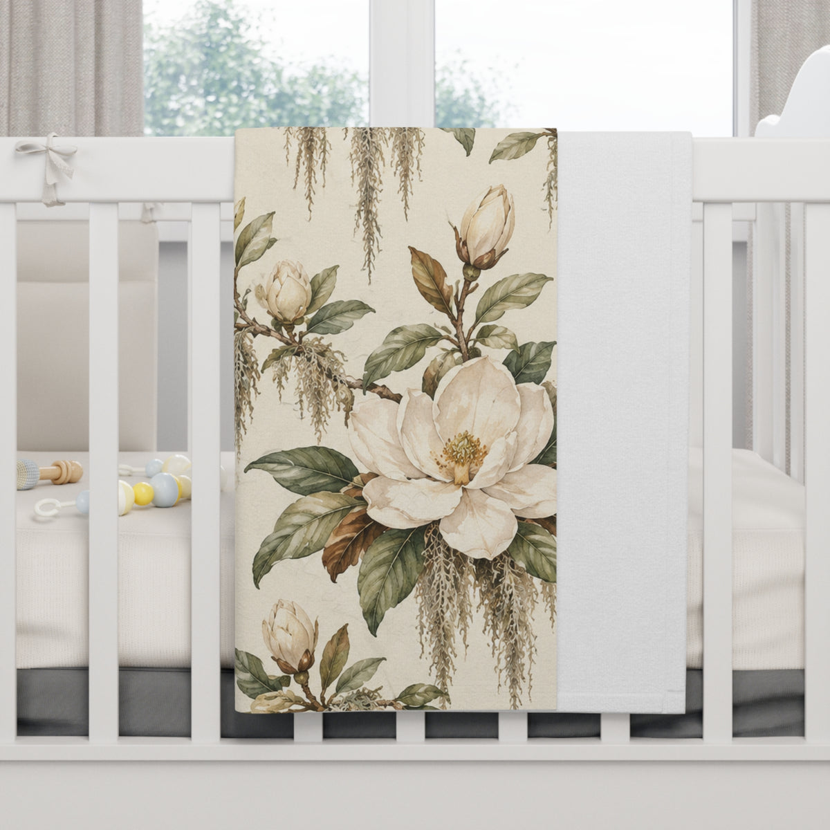 Vintage Magnolia Baby Blanket | 30" × 40" Southern Floral Fleece Blanket