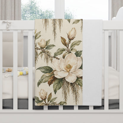 Vintage Magnolia Baby Blanket | 30" × 40" Southern Floral Fleece Blanket
